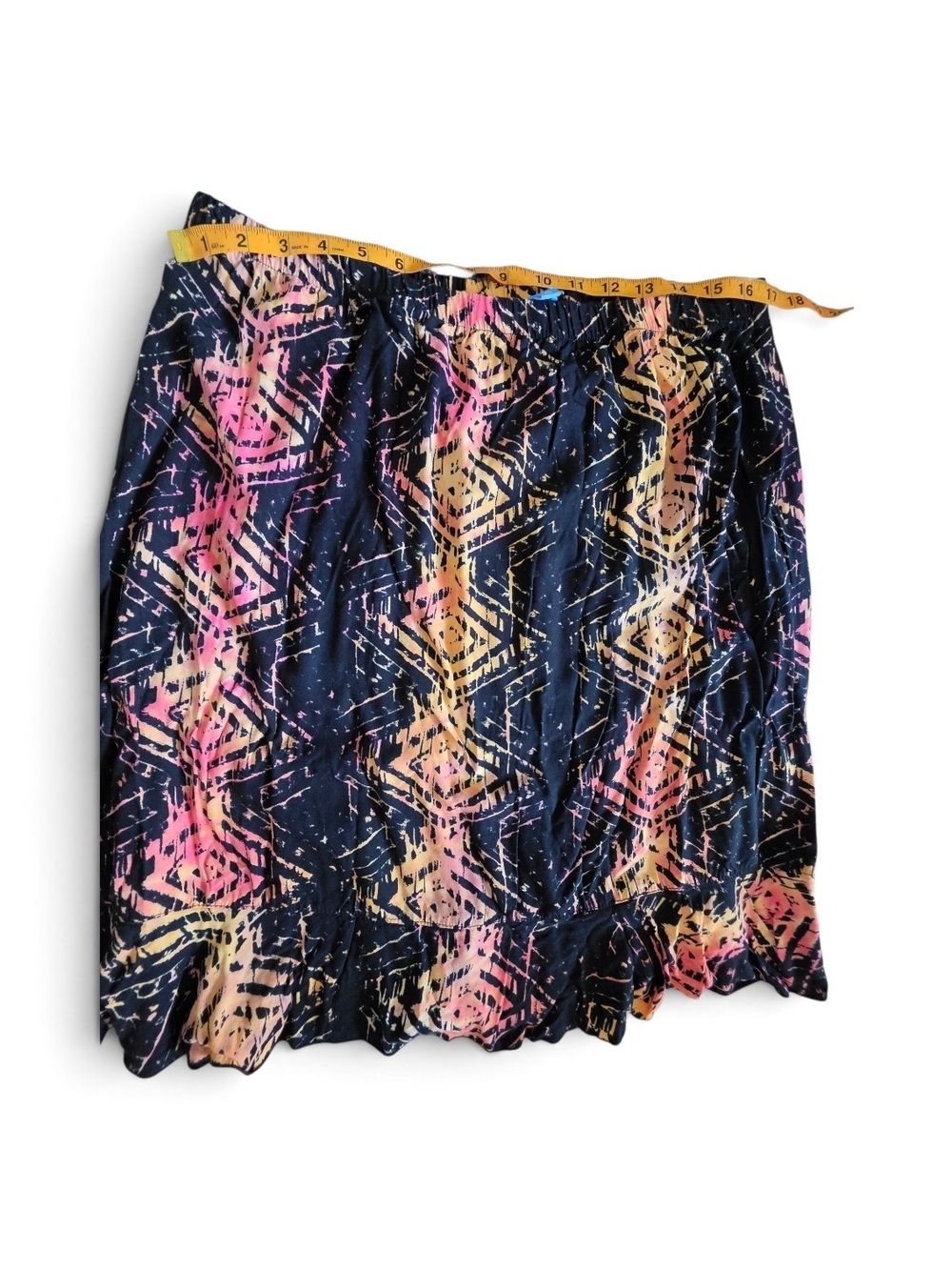 Blue Ginger Black Midi Skirt with Pink and Tan Geometric Print